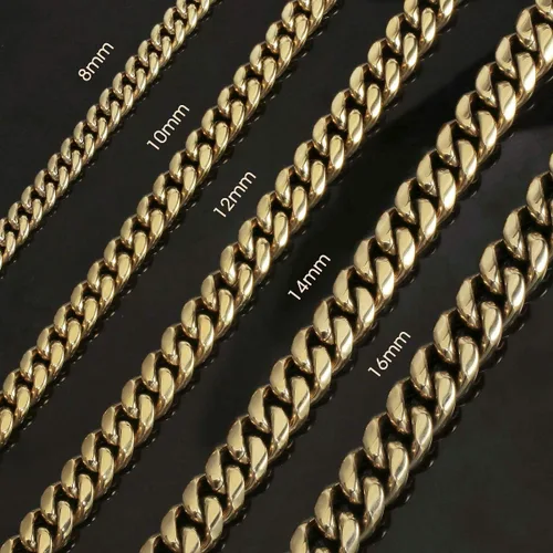Miniatura 4 de Gargantillabrazalete con cadena de eslabones cubanos pesados para hombre, de acero inoxidable grueso chapado en oro de 14 quilates, disponible