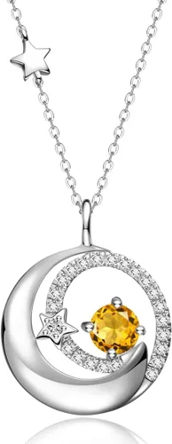 FANCIME Collares de piedra natal de plata de ley 925 con colgante de luna y estrella, joyería fina, regalos de cumpleaños y Navidad para mamá,