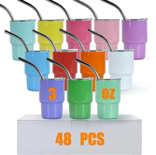 Miniatura 8 de 3 oz Mini Tumbler Shot Glass with Straw and Lid 108 Pcs Sublimation Shot Glasses Tumblers Stainless Steel Mini Shot Glasses with Lids for Wedding