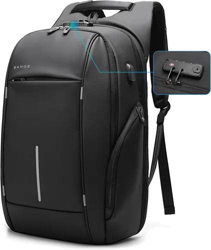 Miniatura 9 de Mochila de viaje BANGE, mochila antirrobo para laptop, compatible con portátiles de 15.6 pulgadas, Negro, Mediana, Computadora portátil
