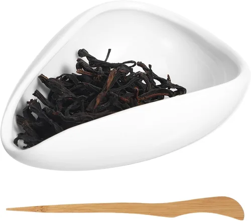 Luxshiny Plato de té de cerámica con aguja de 3.93 x 2.95 x 1.18 pulgadas, soporte suelto para hojas de té y plato de exhibición de frijoles para