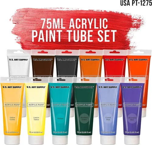 Miniatura 2 de U.S. Art Supply Juego de 12 tubos de pintura al óleo acrílica de 2.5 fl oz, alta opacidad, fuerte fuerza de tintado, pinturas al óleo para pintura