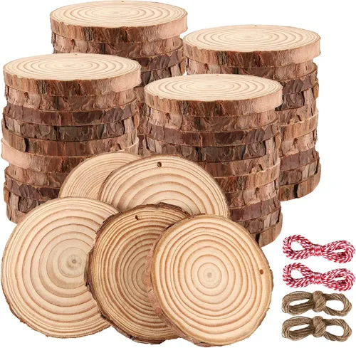 Miniatura 10 de JOIKIT 5 piezas de rebanadas de madera sin terminar de 8 a 9 pulgadas, rebanadas de madera rústica redonda natural para centros de mesa, círculos