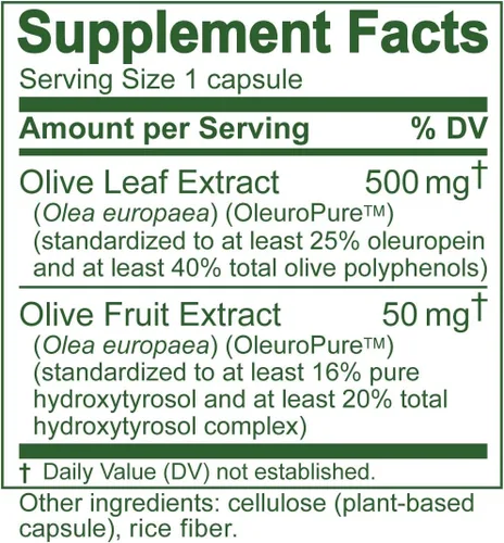 Miniatura 3 de Extracto real de hoja de olivo europeo super fuerte, 25% oleuropein, 0,018 oz, 90 cápsulas, más complejo hidroxitirosol. Fuerza profesional por