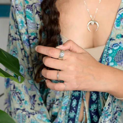 Miniatura 8 de Boho-Magic Anillo giratorio de plata de ley 925 para mujer con luna, estrellas y Saturno