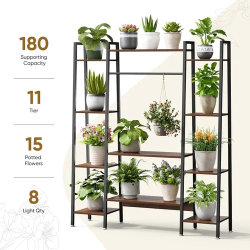 Miniatura 5 de Soporte de plantas grande de 55" para interiores con 8 luces LED de crecimiento (3 modos y temporizador automático) - Estante de plantas de metal