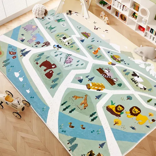 Miniatura 10 de Alfombra de juego para niños, alfombra de 5 pies para dormitorio, animales del bosque, alfombra de sala de juegos para niños y niñas, alfombra