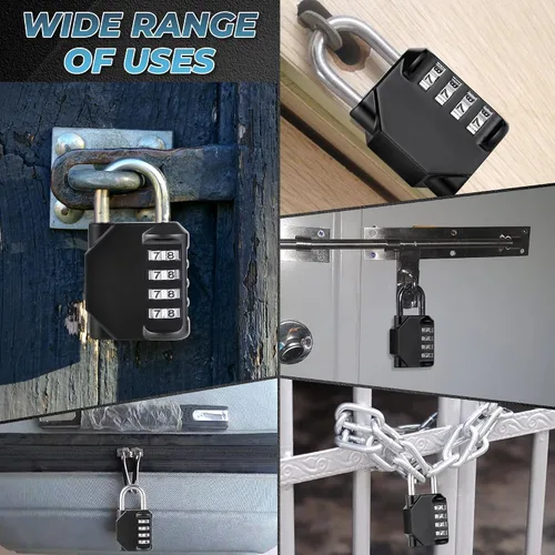 Miniatura 7 de Candado de combinación, cerradura de 4 dígitos, cerradura de casillero reiniciable, resistente, impermeable