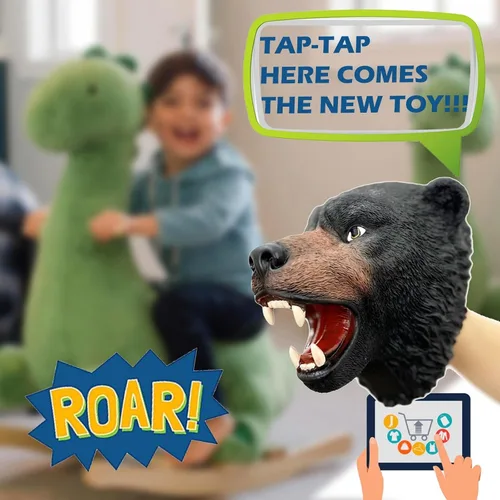 Miniatura 8 de Gemini&Genius Juguete de oso para niños, marioneta de mano de oso – Oso negro americano de goma suave Bruin Head juguete para juegos de rol, cuentos