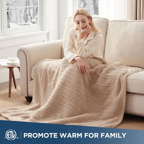 Miniatura 3 de Westinghouse Manta Eléctrica Tamaño Throw, Manta Térmica de Felpa Sherpa Suave con 6 Niveles de Calefacción y 2-10 Horas de Apagado Automático, Camel