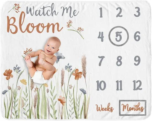 Sweet Jojo Designs Manta de jardín floral bohemio para niña de flores – recién nacido mensual primer año foto crecimiento infantil regalo regalo de