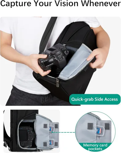 Miniatura 6 de BAGSMART Bolsa para cámara, mochila para cámara DSLR SLR para laptop de hasta 15.6 pulgadas, funda para cámara para fotógrafos con cubierta Negro