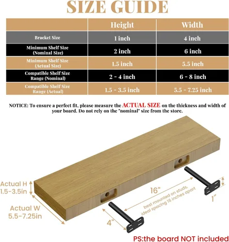 Miniatura 2 de 4 piezas de soportes de estante de pared resistentes para estantes flotantes ocultos, soportes de estante negros decorativos para estantes flotantes