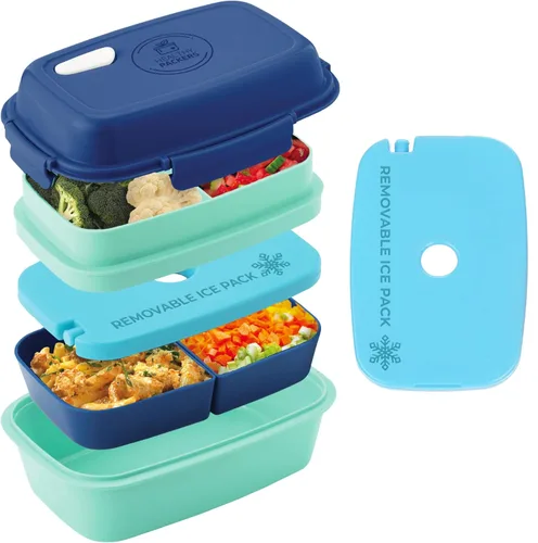 Ultimate Bento Box - Lonchera para niños y adultos con bolsa de hielo extraíble, a prueba de fugas, contenedor de alimentos con múltiples Azul/Verde
