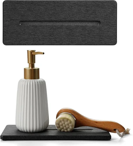 Miniatura 10 de Paquete de 2 bandejas de fregadero de piedra de diatomita, tapete de grifo absorbente de agua para encimera de cocina y baño, jabonera decorativa