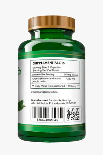 Miniatura 2 de Vitaminas Orgánicas Anamu 1250mg 100% Cultivado Orgánicamente 120 Cápsulas Petiveria Allicea