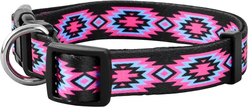 Miniatura 2 de Native Pup Collar de perro occidental, bonito diseño azteca tribal, macho y hembra (S, rosa)