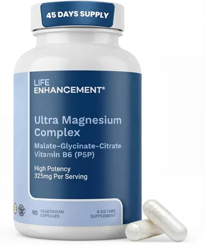 Life Enhancement Complejo de magnesio ultra triple – 325 mg – con B6, glicinato, malato y citrato – Suplemento de magnesio mejora el sueño y la