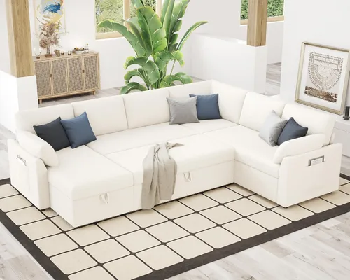 Miniatura 10 de VanAcc - Sofá cama con sofá cama extraíble de 2 en 1 con sofá cama extraíble con chaise de almacenamiento para sala de estar, cómodo sofá cama, Beige