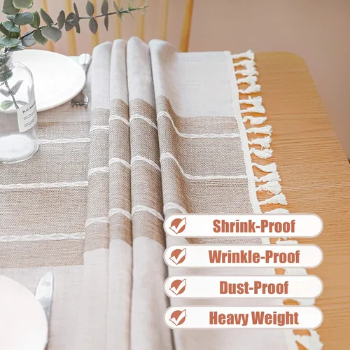 Miniatura 3 de Vonabem Mantel con borlas de algodón y lino, para cocina, comedor, sin arrugas, manteles (café, 60 pulgadas, redondo)