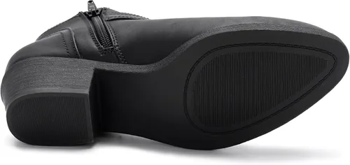 Miniatura 4 de Athlefit Botines gruesos de tacón bajo para mujer, botines clásicos con punta puntiaguda y cremallera lateral