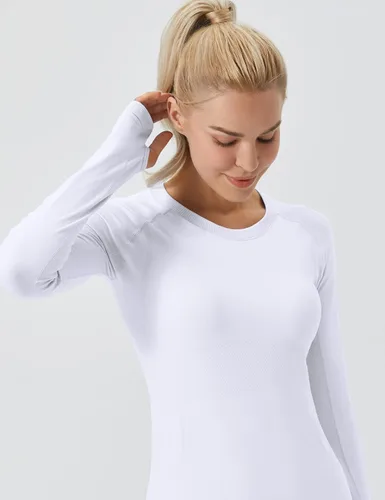 Miniatura 4 de FITTIN Camisetas de entrenamiento de manga larga para mujer sin costuras cuello redondo manga larga para correr yoga baile pilates para mujer