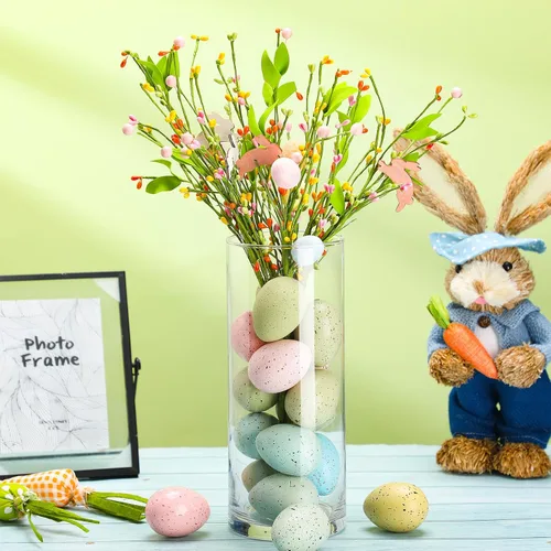 Miniatura 3 de SiliFine 16 huevos moteados de Pascua de 2.4 pulgadas, cuenco de plástico para huevos moteados, relleno de jarrón para exhibiciones de primavera