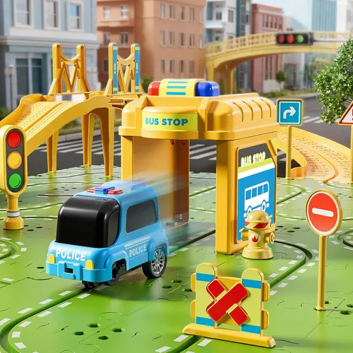 Miniatura 3 de Juego de pista de carreras de rompecabezas grande de 2 niveles para niños de 3 a 5 años, juego de pistas de rompecabezas, juguetes de pistas