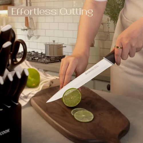 Miniatura 6 de Astercook Juego de cuchillos, cuchillos de cocina con bloque y afilador, revestimiento de cerámica, 15 unidades, cuchillos alemanes de acero Un