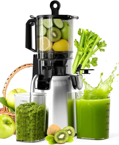Miniatura 6 de Exprimidor de prensa en frío exprimidor lento con base de acero inoxidable, canal de alimentación de 5.4 pulgadas de ancho, máquinas exprimidoras