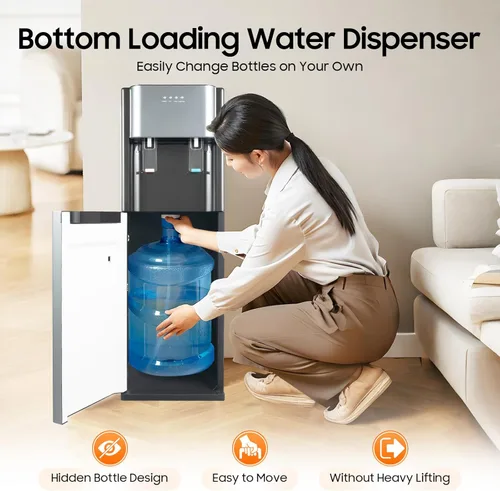 Miniatura 4 de Dispensador de agua de carga inferior, dispensador de agua de acero inoxidable de 5 galones, 3 ajustes de temperatura, agua caliente, fría