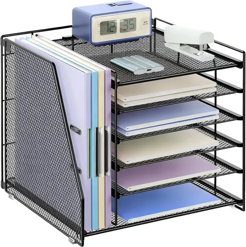 gianotter Organizadores de escritorio y accesorios, organizador de papel de 6 niveles con soporte para archivos, organizador de documentos, Negro