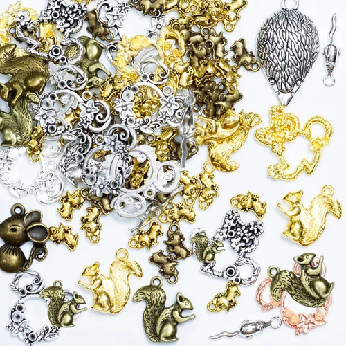 Miniatura 14 de stino - 100 g de dijes colgantes de metal para hacer joyas, lote de dijes bañados en plata y oro para pulseras, collares y manualidades, dijes