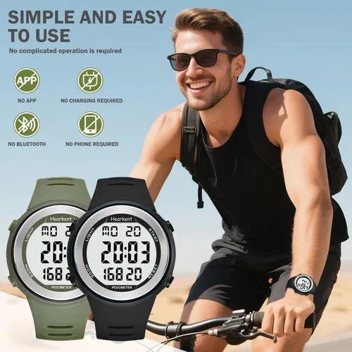 Miniatura 2 de Hearkent Reloj podómetro impermeable, sin aplicación con luz, pantalla digital, contador de pasos para calorías, segundos, pasos de alarma, reloj
