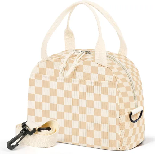 Miniatura 17 de WOBAGMEN Lonchera para Mujer, Bolsa de Almuerzo Linda de Cordura Aislada con Correa para Mujeres Adultas para Trabajo y Picnic (beige)