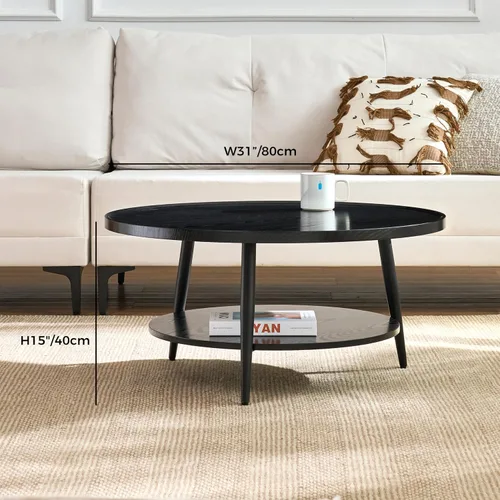 Miniatura 2 de Saint Mossi - Mesa de café moderna para sala de estar, mesa de café redonda de mediados de siglo, mesa central de 2 niveles para espacios pequeños