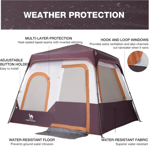Miniatura 9 de CAMEL CROWN 4/6 Person Instant Cabin Tent, Pop Up Windproof Tents for Camping, 60-Second Setup Family Tent with Carry Bag for Outdoor Hiking Uva rojo