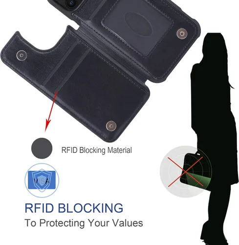 Miniatura 5 de Arae Funda para iPhone 13 con tarjetero - Funda tipo cartera con bolsillos para tarjetas de piel sintética con tapa trasera para iPhone 13 de 6.1