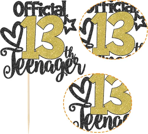 Miniatura 3 de Rsstarxi Paquete de 1 decoración oficial para pastel de 13 cumpleaños con purpurina para adolescentes a 13 años de edad, número 13, fabulosa Negro
