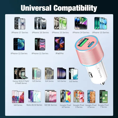 Miniatura 2 de Adaptador de cargador de coche USB C de 38 W, 20 W rápido USB-C y puertos QC3.0 rápidos de 18 W, adaptador de encendedor de cigarrillos de 12 V