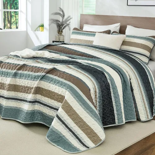 Miniatura 18 de WONGS BEDDING Juego de Edredón Full, Juego de Colcha y Cubrecama de 3 Piezas a Rayas Negras, Edredones Ligeros de Verano Tamaño Full para Cama