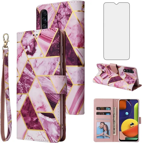 Asuwish Compatible con Xiaomi Redmi 9A Redme 9i - Funda tipo cartera y protector de pantalla de vidrio templado, soporte para tarjetas de cuero,
