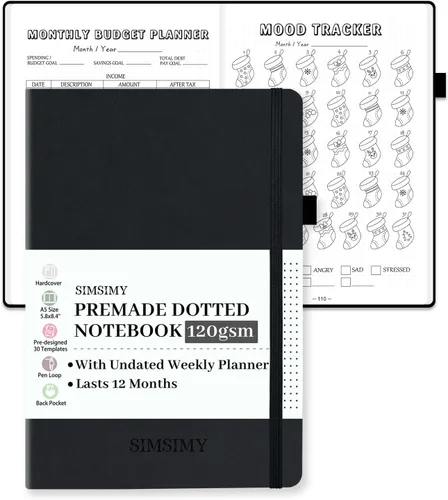 Cuaderno de Diario Punteado Prefabricado con Plantillas de Viñetas, Diario de Puntillado en Rejilla de Puntos Prefabricado con Planificador Semanal