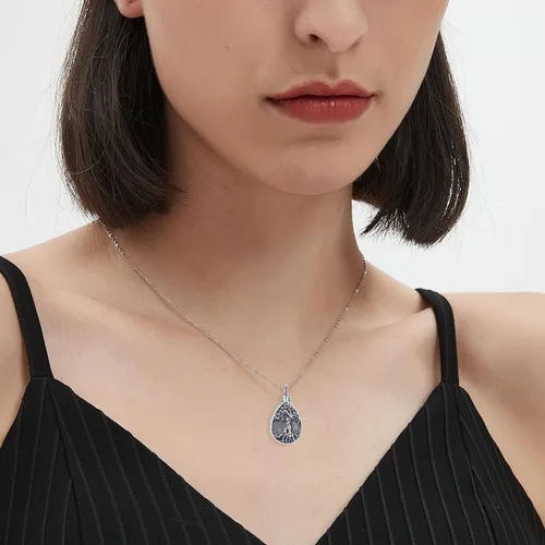Miniatura 104 de Collar con colgante de urna de cenizas de cremación y árbol de la vida para mujer, plata de ley US1