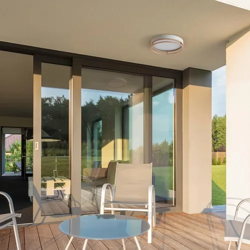 Miniatura 2 de GLOBE Electric 66000038 18.5W Lámpara de techo empotrable LED integrada para interior y exterior, blanco mate, acento en tono madera, mejoras