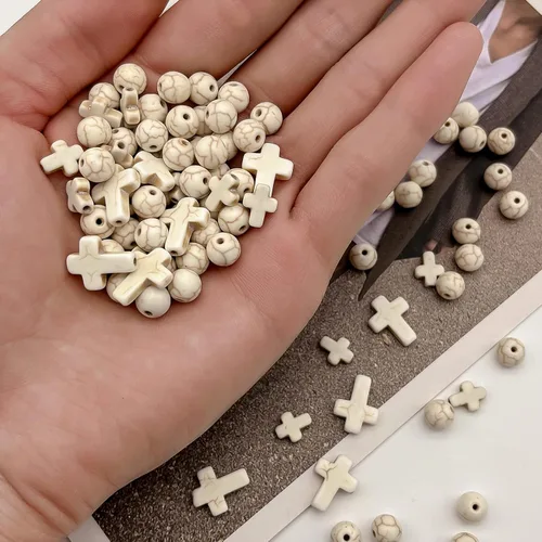 Miniatura 6 de 210 cuentas de piedra cruzada de piedra natural, cuentas de piedra natural, cuentas cruzadas de magnesita turquesa para fabricación de joyas y Blanco