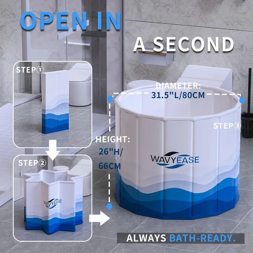Miniatura 2 de WAVYEASE Bañera portátil para adultos - (31.5 pulgadas de largo x 26 pulgadas de alto) bañera fría plegable para recuperación - Bañera de remojo