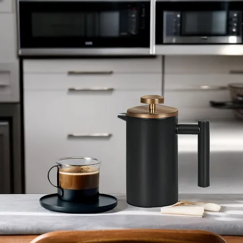 Miniatura 7 de Prensa Francesa Pequeña 350ml Negra, Prensa Francesa de Acero Inoxidable con Pared Doble Aislada para Viaje y Camping, Cafetera de Café Colado