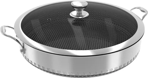 Miniatura 8 de Sartén Salteadora de Acero Inoxidable 316L de 5QT Wok Hexagonal Antiadherente con Tapa, Dos Asas para Sostener, Libre de PFOA, Apto