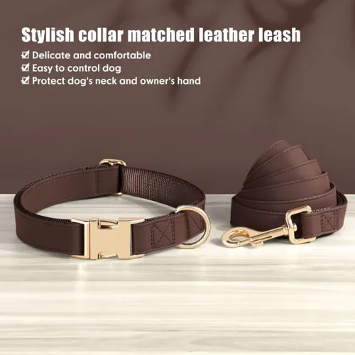 Miniatura 3 de PET ARTIST Juego de collar y correa de piel sintética suave para perro, brillante y elegante, juego de correa y collar de piel sintética de 5 pies